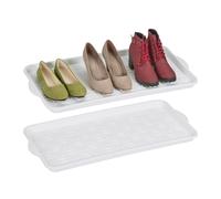 Relaxdays Poggiascarpe, Set da 2 Vaschette per Scarpe Bagnate, per Corridoio, Armadio, Auto, 3,5 x 74 x 36 cm, Bianco