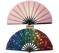 Set di 2 ventagli da donna, in tessuto riflettente in PVC, grande ventaglio pieghevole, 33 cm con design elegante