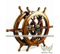 Set di 2 Volante Nautico 24" Ottone in Legno per Nave Decorazione Pirata...
