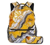 Set di 2 zaini da scuola alla moda per ragazzi ragazze adolescenti, una borsa da viaggio indispensabile per gli studenti. Texture marmo giallo, Multicolore, B：29.4x20x40cm P：19x7.5x3.8cm, Zaini