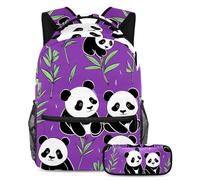 Set di 2 zaini da scuola alla moda per ragazzi ragazze adolescenti, una borsa da viaggio indispensabile per gli studenti!, simpatico panda su viola, Multicolore, B:29.4x20x40cm P:19x7.5x3.8cm, Zaini