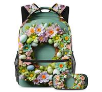 Set di 2 zaini da scuola per ragazzi ragazze adolescenti, borsa da viaggio per studenti, ghirlanda verde di buona Pasqua, Multicolore, B:29.4x20x40cm P:19x7.5x3.8cm, Zaini Daypack