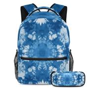 Set di 2 zaini per bambini con astuccio, zaino grande capacità per ragazzi ragazze adolescenti, blu tie dye, Multicolore#01, B：29.4x20x40cm P：19x7.5x3.8cm, Zaini Daypack