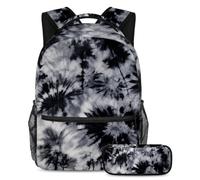 Set di 2 zaini per bambini per ragazzi ragazze adolescenti, zaino con astuccio, borsa per libri da viaggio per studenti, colore nero tie dye, Multicolore#01, B：29.4x20x40cm P：19x7.5x3.8cm, Zaini