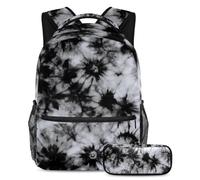 Set di 2 zaini per bambini per ragazzi ragazze adolescenti, zaino con astuccio, borsa per libri da viaggio per studenti, colore nero tie dye, Multicolore#07, B：29.4x20x40cm P：19x7.5x3.8cm, Zaini