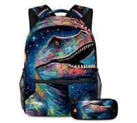 Set di 2 zaini per la scuola con dinosauri stellati con zaino grande capacità e astuccio per ragazzi, ragazze e adolescenti, Multicolore#06, B:29.4x20x40cm P:19x7.5x3.8cm, Zaini Daypack