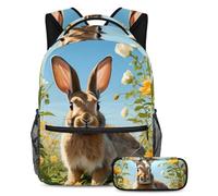 Set di 2 zaini per la scuola con grazioso coniglio e fiore per migliorare la tua attrezzatura scolastica, Multicolore, B:29.4x20x40cm P:19x7.5x3.8cm, Zaino daypack