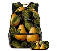 Set di 2 zaini per la scuola con motivo a pera del Ringraziamento, per ragazzi, ragazze, adolescenti, borsa per libri da viaggio per studenti, Multicolore#03, B:29.4x20x40cm P:19x7.5x3.8cm, Zaini