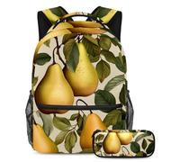 Set di 2 zaini per la scuola con motivo a pera del Ringraziamento, per ragazzi, ragazze, adolescenti, borsa per libri da viaggio per studenti, Multicolore#07, B:29.4x20x40cm P:19x7.5x3.8cm, Zaini