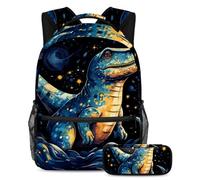 Set di 2 zaini per la scuola per bambini con dinosauri stellati, con zaino grande capacità e astuccio per ragazzi, ragazze e adolescenti, Multicolore#06, B:29.4x20x40cm P:19x7.5x3.8cm, Zaini Daypack