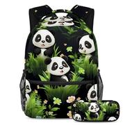 Set di 2 zaini per la scuola per bambini con grazioso panda pronto all'avventura, con zaino grande capacità e astuccio per ragazzi, ragazze e adolescenti, Multicolore#05, B:29.4x20x40cm\
