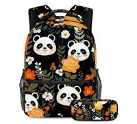 Set di 2 zaini per la scuola per bambini con grazioso panda pronto all'avventura, con zaino grande capacità e astuccio per ragazzi, ragazze e adolescenti, Multicolore#06, B:29.4x20x40cm\
