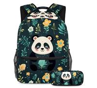 Set di 2 zaini per la scuola per bambini con grazioso panda pronto all'avventura, con zaino grande capacità e astuccio per ragazzi, ragazze e adolescenti, Multicolore#07, B:29.4x20x40cm\
