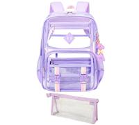 Set di 2 zaini trasparenti per ragazze adolescenti, in PVC, con astuccio abbinato, impermeabile, 5 scomparti, cinghie regolabili, 5 colori, Viola da sogno, Set zaino trasparente da 2 pezzi