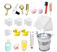 Set di 20 accessori per il bagno in miniatura, decorazione natalizia, accessori per la casa delle bambole, accessori da bagno con mini dentifricio, spugna da bagno, anatra, rotoli di carta igienica
