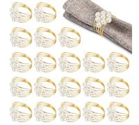 Set di 20 anelli portatovaglioli con perle e strass, stile vintage, con fibbia, per matrimoni e feste