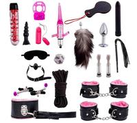 Set di 20 attrezzi da bondage unisex, kit di cinturini in peluche BDSM con plug anale per giochi in camera da letto -LC22ITW (Rosa:Z)
