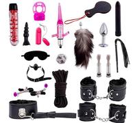 Set di 20 attrezzi da bondage unisex, kit di cinturini in peluche BDSM con plug anale per giochi in camera da letto -LC22ITW (Nero:Z)