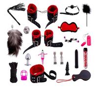 Set di 20 attrezzi da bondage unisex, kit di cinturini in peluche BDSM con plug anale per giochi in camera da letto -LC22ITW (Rosso:Z)