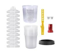 Set di 20 bicchieri monouso (600 ml), pistola a spruzzo HVLP con 10 tazze e sistema di coperchio, 2 tappi e 1 tazza rigida con anello di supporto, 1 adattatore tazza, agitatore di colore (10 pezzi)