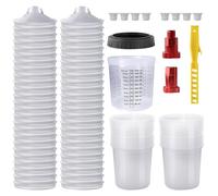 Set di 20 bicchieri monouso per miscelatori colorati (600 ml) HVLP con 50 tazze e sistema di coperchio, 10 tappi e 1 tazza rigida con anello di supporto, 2 adattatori per tazze, agitatore di colore