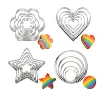 Set di 20 formine per biscotti, 5 misure, a forma di cuore, fiore, stella, in acciaio inox, per cucina, cottura, compleanno, Natale, feste, 4-8 cm