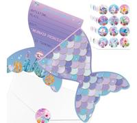 Set di 20 inviti di compleanno a forma di sirena, con buste e adesivi, biglietti di carta per ragazze, baby shower, decorazioni per feste, 17 x 13 cm