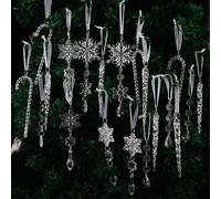 Set di 20 ornamenti natalizi in acrilico con fiocchi di neve, ghiaccioli e bastoncini di zucchero per migliorare l'albero delle vacanze e la decorazione della stanza (trasparente)