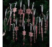 Set di 20 ornamenti natalizi in acrilico con fiocchi di neve, ghiaccioli e bastoncini di zucchero per migliorare l'albero delle vacanze e la decorazione della stanza (rosa)