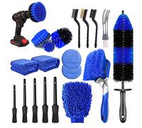 Set di 20 pennelli per dettagli pneumatici auto, kit per dettagli auto, spazzole per dettagli auto, set di spazzole per trapano per dettagli auto, spazzola per cerchioni con manico lungo 43,2 cm,