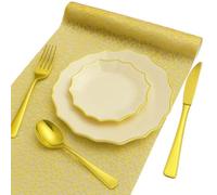 Set di 20 piatti per cena e ingresso dessert + 30 posate + runner da tavola dorato/matrimonio sera natale per 10 persone (51 pezzi)