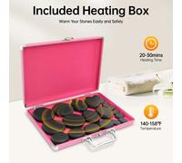 Set di 20 Pietre Calde per Massaggio con Scatola Riscaldante da 220W 60-70 ° Kit per Pietre Calde da Spa con Riscaldatore per Alleviare lo Stress e il Mal di Schiena