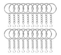 Set di 20 portachiavi con catena, 25 mm, portachiavi con catena, anelli aperti, portachiavi, set fai da te, per la creazione di gioielli (argento, 20 pezzi)
