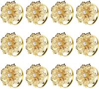 Set di 20 portatovaglioli in metallo dorato traforato a forma di fiore