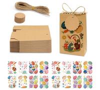 Set di 20 Sacchetti Pasquali con 20 Etichette, 20 Fili di Juta, Stickers Uovo di Pasqua e Materiale per DIY, Sacchetti di Carta Riciclabili e Riutilizzabili, Ideali per Regali e Decorazioni