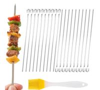 Set di 20 spiedini da barbecue in acciaio inox, 35 cm + pennello a olio, per carne, verdure e shish kebab