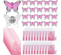 Set di 20 spille per la sensibilizzazione sul cancro al seno, con nastro rosa, a forma di farfalla, speranza, spille smaltate e carte di supporto, sacchetti in organza per donne, eventi di beneficenza