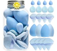 Set di 20 spugne per il trucco con barattolo, miscelatori di bellezza a doppio uso, bagnati e asciutti, spugnette triangolari e mini soffi per dita, morbide spugne senza lattice per liquidi, crema