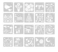 Set di 20 stencil da 13 x 13 cm, riutilizzabili per dipingere per bambini e adulti, stencil in plastica per disegno tessile, scrapbooking, biglietti fai da te e decorazioni in legno