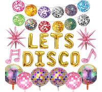 Set di 20 striscioni decorativi per feste in discoteca, decorazione a tema | Banner Explosion Star Single Double Note Let Disco Foil Palloncini per 70s 80s 90s Festa a Tema Hip Hop Retro Rock