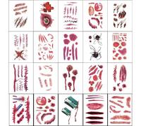Set di 20 tatuaggi per il viso di Halloween - Ciao tra tatuaggi per trucco e cicatrici, spaventosi adesivi di Halloween per il viso painting, tatuaggi horror per feste e costumi