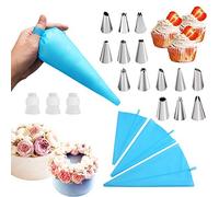 Set di 20 ugelli e sacchetti per tubazioni con 3 sacchetti riutilizzabili per tubazioni/sacchetti per glassa, con 3 accoppiatori, 14 ugelli per torta, in acciaio inox, kit di punte per cupcake.