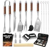Set di 20 utensili per barbecue di alta qualità - In acciaio inossidabile - Accessori per barbecue da uomo - Con pinza per barbecue - Spatola - Ideale per l'esterno e il campeggio