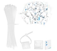 Set di 200 basi adesive per fascette stringicavi, colore bianco, con fascetta multiuso (lunghezza 150 mm, supporto larghezza 20 mm)