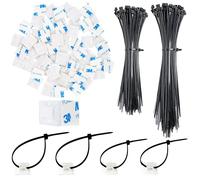 Set di 200 fascette stringicavo da 120 mm/150 mm e 100 pezzi, autoadesive, in plastica, base per fascette di fissaggio (nero)