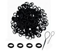 Set di 200 mini fasce per capelli per ragazze, elastici per capelli multicolore, diametro 2 cm, con custodia (nero)