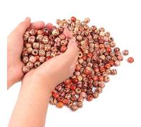 Set di 200 perline in legno dipinte da 11 a 12 mm (foro grande) per macramè, dreadlocks e bracciali, perline distanziatrici colorate con motivi, kit di gioielli per artigianato e artigianato