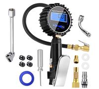 Set di 200 PSI, misuratore di pressione pneumatici, multifunzione, misuratore di pressione pneumatici, calibrato, gonfiatore per pneumatici con diversi pezzi di ricambio, valvola nucleo per auto e