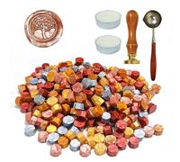 Set di 200 Sigillo Timbri in Cera con 1 Timbro a Forma di Albero della Vita, 1 Cucchiaio, 2 Candeline, per Sigillatura Vintage e Lettere, Inviti, Confezione Regalo (F)