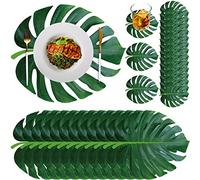 Set di 200 tovagliette e sottobicchieri usa e getta in carta tropicale con foglie di palma hawaiane estive con sottobicchieri, per interni ed esterni, per tavolo da pranzo nella giungla del verde, decorazione per baby shower, festa di compleanno